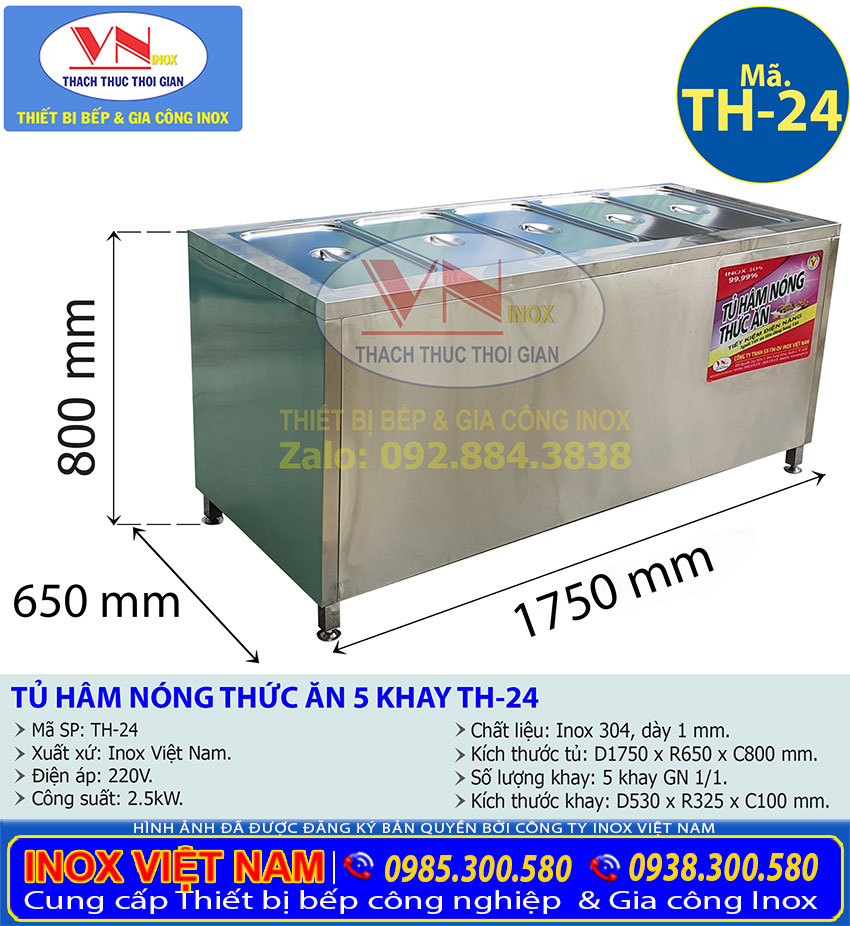 kich thuoc tu ham nong thuc an 5 khay th 24 - Tủ Hâm Nóng Thức Ăn 5 Khay TH-24