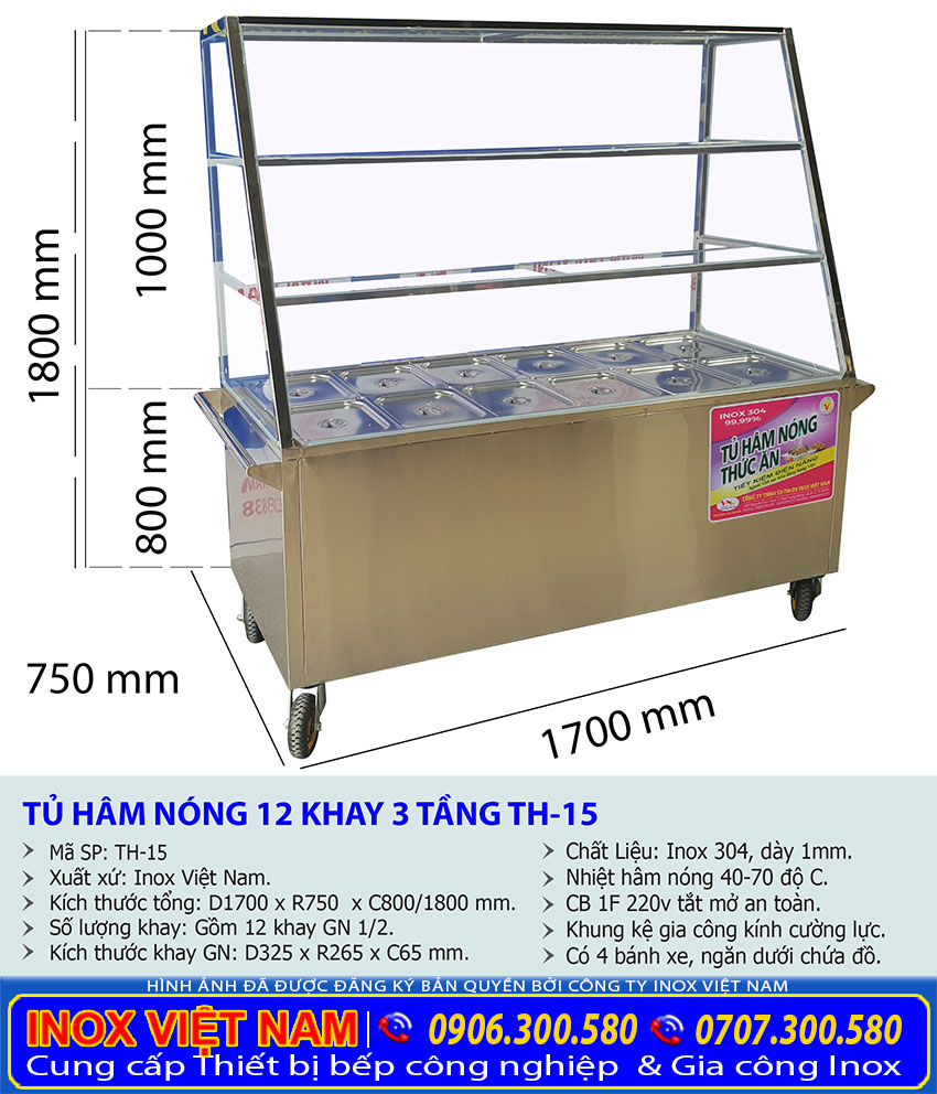 tskt tu ham nong 12 khay 3 tang th 15 - Tủ Hâm Nóng Thức Ăn 12 Khay 3 Tầng TH-15