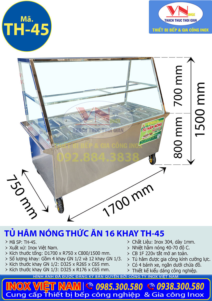 tu ban com giu nong thuc an th 45 2 - Tủ Hâm Làm Nóng Thức Ăn 16 Khay Bán Cơm TH-45