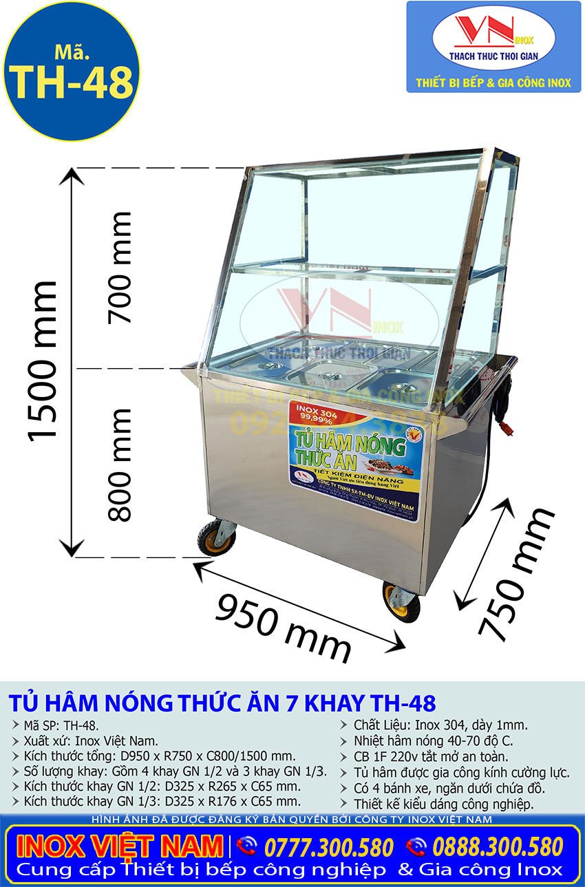 tu giu va ham nong thuc an 7 khay th 48 2 - Quầy Bán Cơm Giữ Và Hâm Nóng Thức Ăn 7 Khay TH-48