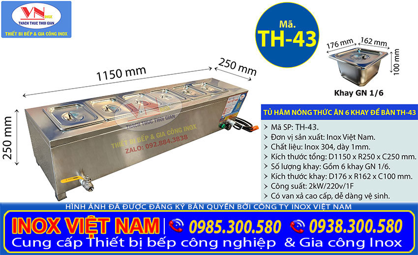 tu ham nong de ban 6 khay TH 43 2 - Quầy Hâm Nóng Thức Ăn 6 Khay Để Bàn TH-43