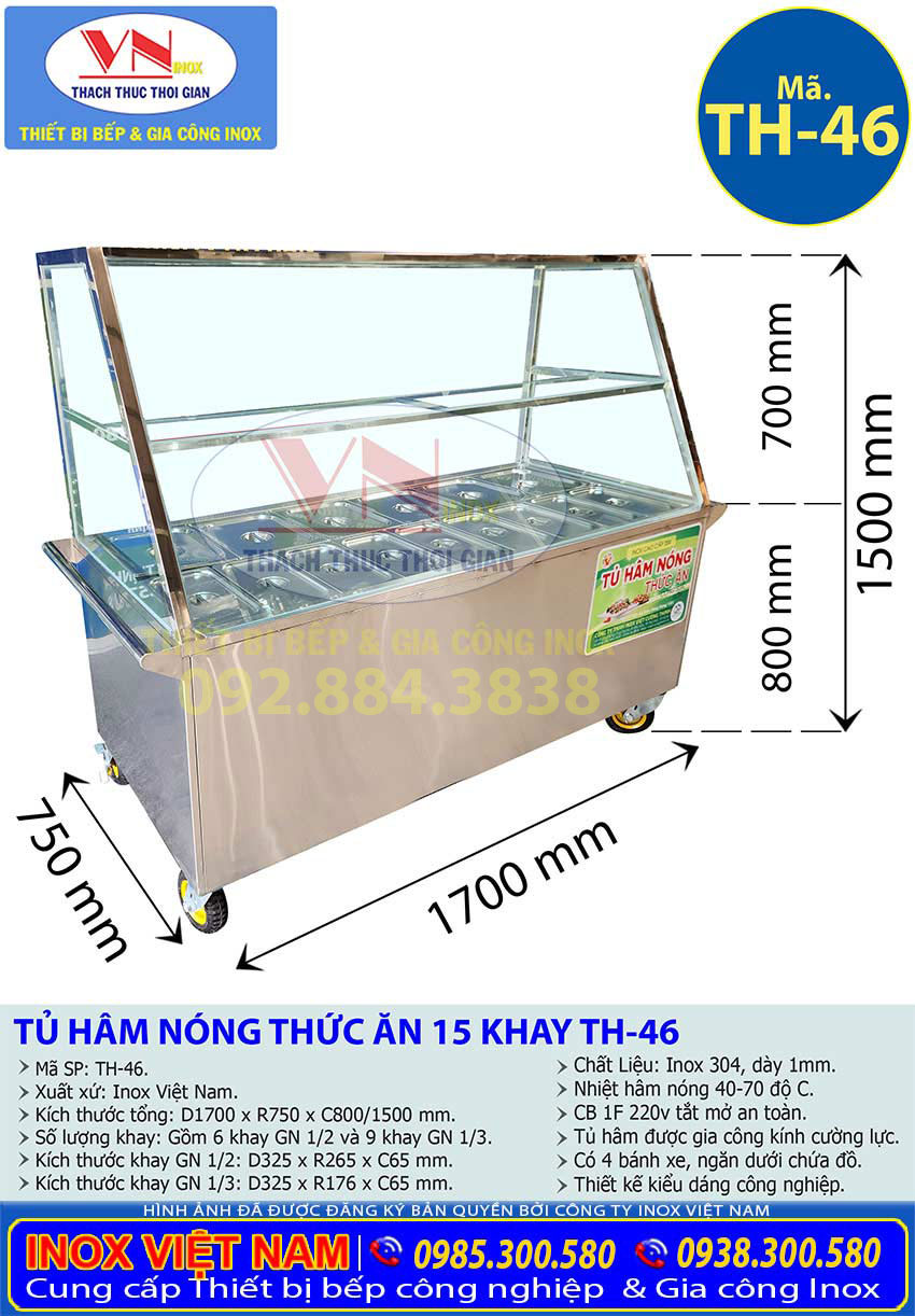 tu lam nong thuc an th 46 2 - Tủ Bán Cơm Làm Nóng Thức Ăn 15 Khay TH-46